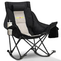 Unisakey Oversized Rocking Camping Chair with Headrest & Cup Holder - 400lbs Capacity, 600D Oxford Fabric, Easy Fold Portable Outdoor Rocker Chair for Camping, Backyard, Beach, Light Gray