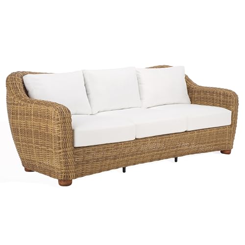 SAFAVIEH Couture Outdoor Collection Melbourne Natural/White Cushion Wicker Sofa
