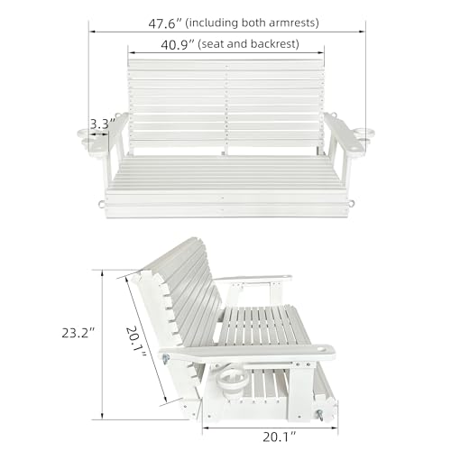 HDPE Porch Swing with 18/8 Stainless Steel Bolts, Ergonomic Design, Ultra Weather-Resistant, Heavy Duty 1200 LBS, for Outdoor Patio Garden Yard (Vanilla White)