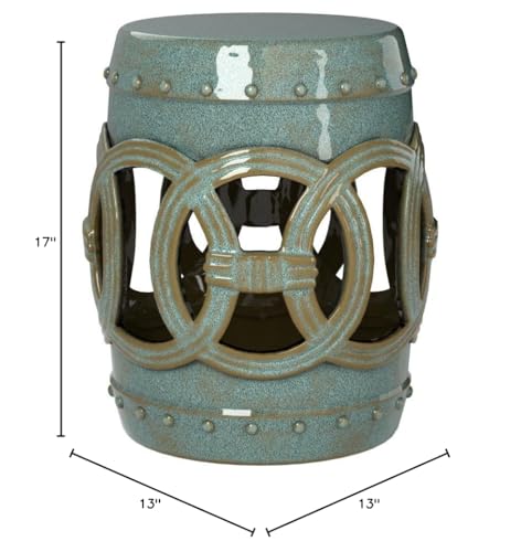 SAFAVIEH Furniture - Double Coin Decorative Garden Stool - Antique Blue - Ceramic - Artisan Chinoiserie Design - Ideal for Living Room, Patio, Garden - Fully Assembled (ACS4500A)