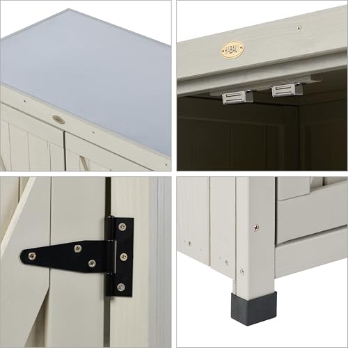 HABAU Outdoor Storage Cabinets Weatherproof for Patio, Garden Work Bench with Shelves & Metal Tabletop, Wooden Potting Table Workstation