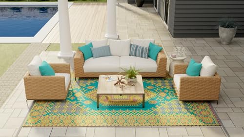 Mad Mats Outdoor Rug, Reversible Plastic Mat for Patio, Porch, Deck, Kitchen & Bath, Turkish, 6' x 9', Aqua