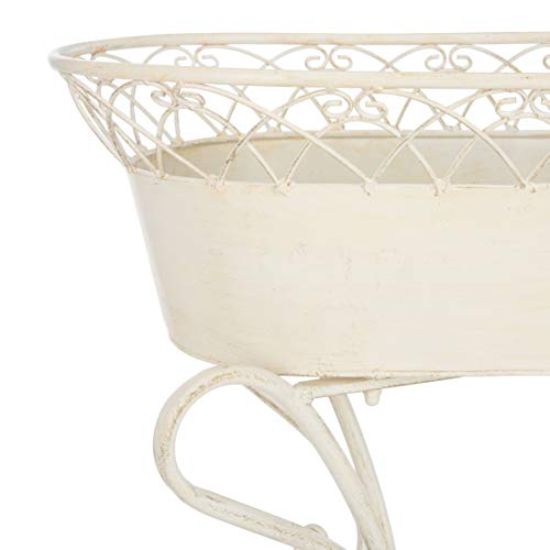 SAFAVIEH Outdoor Patio Furniture - Hendrick Pearl White Planter Set of 2, Decorative Metal Planter Stands for Patio, Deck, Garden, Indoor Outdoor Use (PAT5026A)