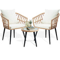 PORWEY 3 Piece Patio Bistro Set, Outdoor Wicker Apartment Balcony Furniture Sets, Rattan Table and Chairs Set of 2 for Porch Backyard Lawn Poolside Deck, Beige