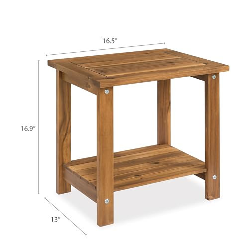 VICTORY RELAX Solid Acacia Wood Side Table with 2-Tier Storage, Weather-Resistant Outdoor Indoor End Table, Natural Rustic Color Night Stand