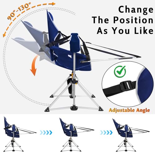 Romswi 2-Pack Aluminum Hammock Chair with Footrest, Oversized Portable Folding Swinging Chair with Adjustable Back & Seat, Lightweight Rocking Camp Chair Supports 440lbs for Outdoor, Patio - Blue