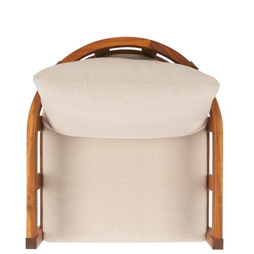 SAFAVIEH Outdoor Collection Owen Natural Brown/Taupe Cushion Solid Wood Chair Set of 2