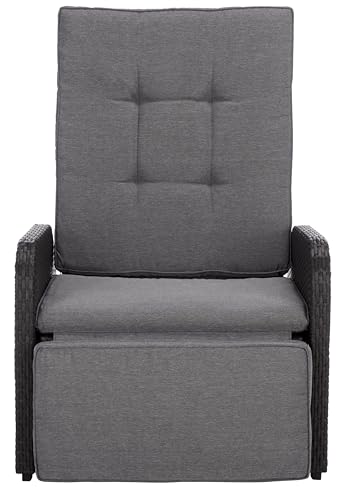 SAFAVIEH Outdoor Patio Furniture Collection – Millman Black & Grey Weather-Resistant Recliner Chair, Adjustable Backrest & Cushioned Seat (PAT6906A)