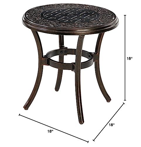 Hanover Traditions 18" Round Side End Table, Weather Resistant Cast Aluminum Patio Table for Backyard, Deck, or Porch, Bronze Finish
