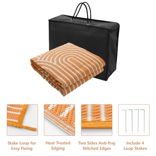 Anidaroel Rainbow Patio Rugs Outdoor 8’X10’ Waterproof, Reversible Camping Rug for Outside RV, Portable Plastic Straw Outdoor Area Rug for Backyard, Garden, Pool Deck (Orange, 8‘X10')