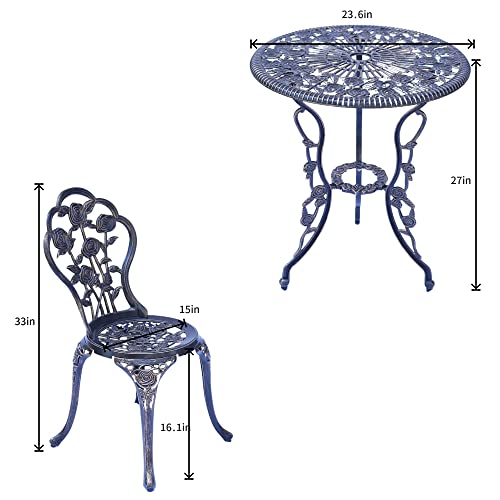 KAILI Outdoor Furniture Bistro Set with Rose Pattern 1 Table 2 Chairs for Garden Patio Porch (Rose-Bronzed)