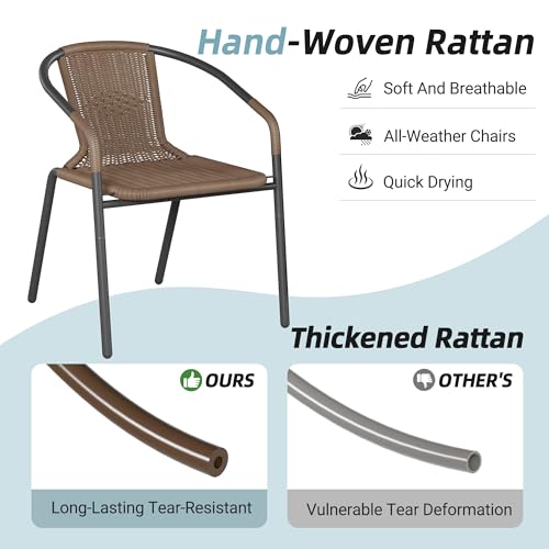 Amopatio Outdoor Dining Chairs Set of 6, Stackable Outdoor Patio Chairs, Rattan Patio Chairs Set of 6, for Porch, Deck, Yard, Garden, Poolside, Bistro, Restaurant, 6 Pack, Brown