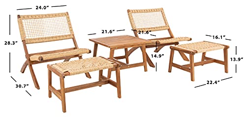 SAFAVIEH Outdoor Collection Casella Acacia Wood 5-Piece Patio Set PAT7077A, Natural/Light Brown