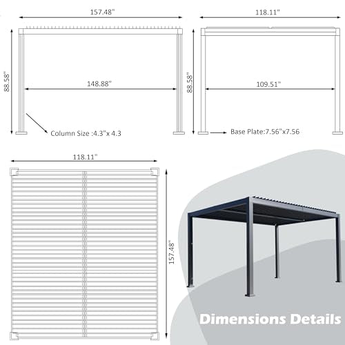 Goldshire 10'x 13' Patio Louvered Pergola Canopy Modern Aluminum Pergola with Adjustable Roof Rainproof Gazebo for Outdoor BBQ Deck Yard Lawn and Garden Deep Grey Hardtop Gazebo (10x13FT)