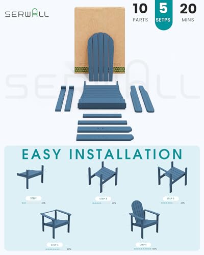 SERWALL Stackable Modern Adirondack Chairs Set of 4, HDPE Outdoor Patio Chairs with Space-Saving Design, All-Weather Fire Pit Chairs with Widened Seat for Deck, Backyard, Garden, Lawn (Blue)