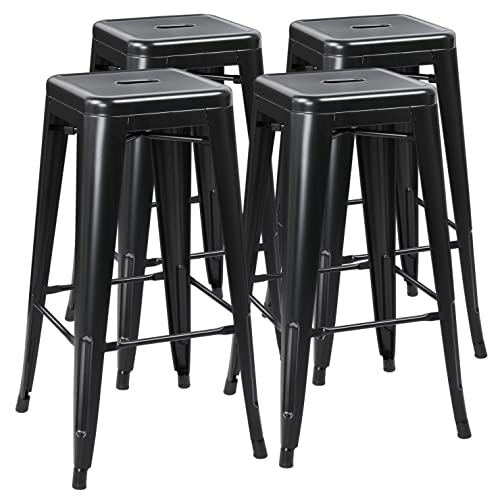 Yaheetech 30 Inch Metal Bar Stools Set of 4, Bar Height Backless Bartools, Industrial Stackable Bar Chairs with Footrest for Kitchen/Dining Room/Bistro/Patio, Black