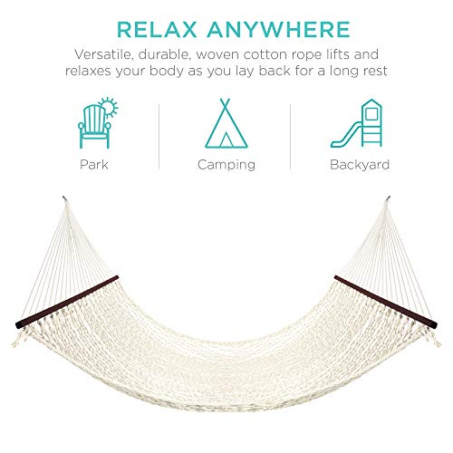 Best Choice Products 2-Person Double Hammock, Outdoor Woven Cotton Rope Hammocks for Backyard, Patio w/Spreader Bars, Carrying Case, 450lb Weight Capacity