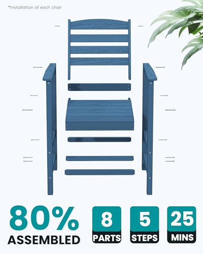 SERWALL Tall Adirondack Chairs Set of 2, Oversize Balcony Adirondack Chairs Set, Outdoor Bar Height Barstools Widened Chair Set for Bistro, Poolside, Garden, Blue