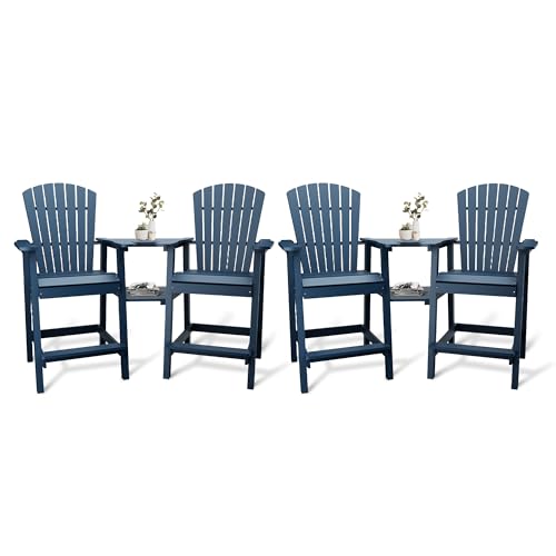 GAOMON Tall Adirondack Chairs Set of 2, Recycled HDPE Bar Height Patio Chairs with 2 Removable Connecting Trays & Umbrella Hole, Heavy Duty Outdoor Furniture for Deck, Backyard, Garden, Balcony, Blue