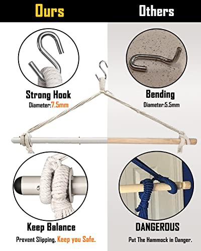 XXL Hammock Chair Hanging Rope Swing with 2 Cushions - Max 500lbs-Perfect for Patio, Porch, Bedroom, Backyard, Indoor or Outdoor - Includes Hanging Hardware Kits