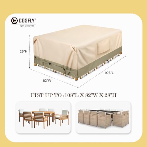 COSFLY Heavy-Duty Waterproof Patio Furniture Cover for Outdoor Table and Chairs Set - Fits 108L x 82W inch, 600D Oxford Fabric Ultimate Weatherproof Rectangular Cover with Adjustable Straps