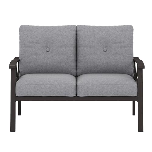 RoyalCraft Patio Loveseat, All-Weather Outdoor 2 Seats Sofa Couch,Khaki Metal Furniture with Gray Cushions
