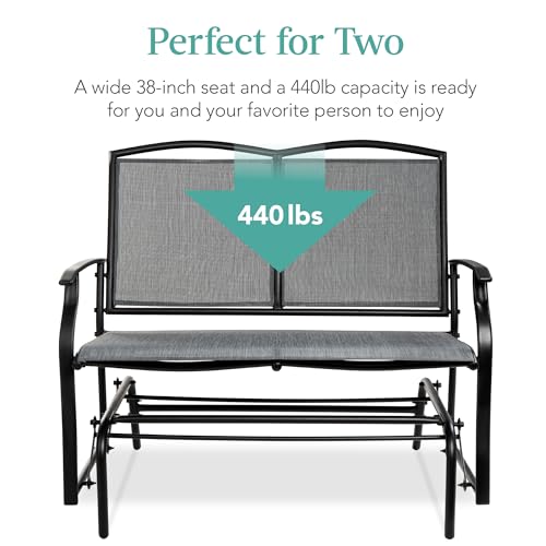Best Choice Products 2-Person Outdoor Patio Swing Glider Steel Bench Loveseat Rocker for Deck, Porch w/Textilene Fabric, Steel Frame - Gray
