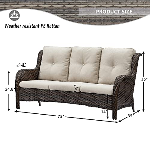 HUMMUH Patio Furniture 6 Pieces Outdoor Furniture Set Wicker Outdoor Sectional Sofa with Swivel Rocking Chairs,Patio Ottomans,Outdoor Coffee Table