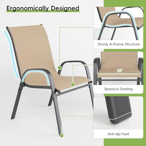 Redpick Patio Chairs Set of 4, Outdoor Dining Chairs Stackable for All Weather, Breathable Metal Modern Outside Furniture Chair for Pool Side, Garden, Backyard Deck, Brown