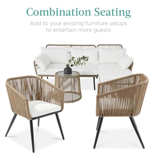 Best Choice Products Set of 2 Patio Dining Chairs, Outdoor Seating for Backyard, Poolside, Balcony w/Woven Wicker Design, 250lb Weight Capacity - Natural/Ivory