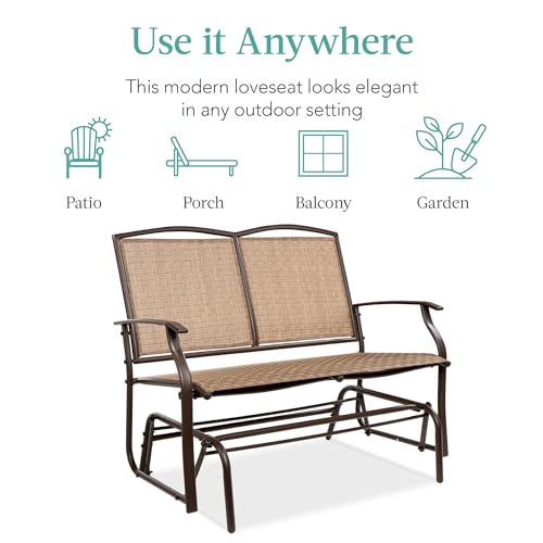 Best Choice Products 2-Person Outdoor Patio Swing Glider Steel Bench Loveseat Rocker for Deck, Porch w/Textilene Fabric, Steel Frame - Brown