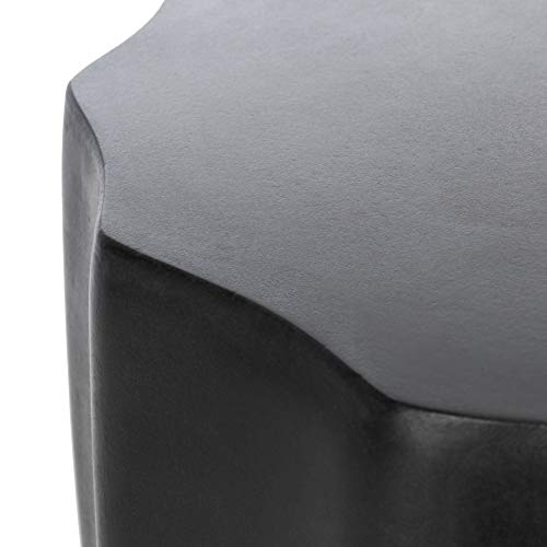 SAFAVIEH Outdoor - Jaslyn Accent Stool - Black Concrete - Modern Sculptural Drum Design - Ideal for Living Room, Patio, Deck, Sunroom, 15.3" W x 15.3" D x 17.7" H (VNN1010C)