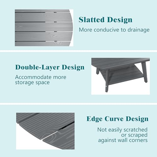 HIPS Outdoor Patio Furniture Coffee Table, All-Weather Outdoor Coffee Table, Modern Rectangle Coffee Table for Balcony, Garden, Slanted Leg