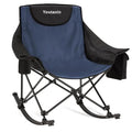 Youtanic Oversized Folding Rocking Camping Chair, Padded Portable Rocking Chair with Pockets, Cup Holder and Carry Bag, Heavy Duty Outdoor Rocker Patio Chair for Garden, Lawn, Up to 400lbs, Navy Blue