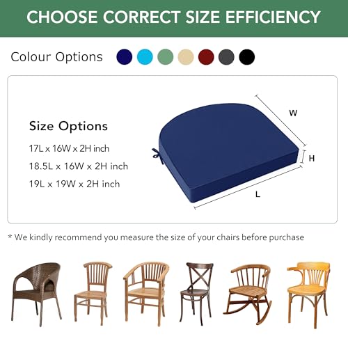 Summsun Outdoor Chair Cushions Set of 4: Waterproof Patio Furniture Cushions - 17 x 16 Inch Non Slip Round Corner Seat Cushion Pads with Removable Cover for Garden Yard Lawn, Navy Blue