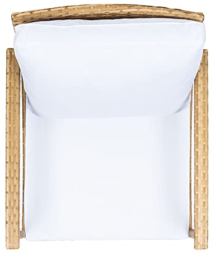 SAFAVIEH Outdoor - Daire Rocking Chair - Natural & White - Steel Frame Faux & Rattan with Cushion - Open-Frame Design - Ideal for Patio, Deck, Porch, Backyard, 14.4" Seat Height (PAT7721D)