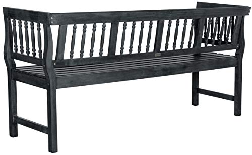 SAFAVIEH Outdoor Patio Furniture Collection – Brentwood Dark Slate Grey Distressed Acacia Wood Bench with Silver Accents, Classic Outdoor Seating for Porch or Garden (PAT6732K)