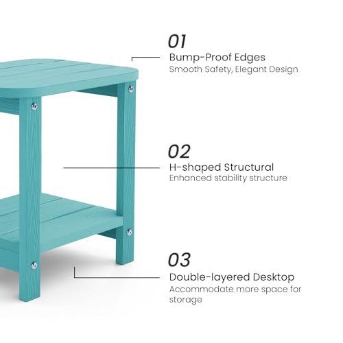 UQQUUNIQ 2-Tier Outdoor Side Table, 16" Adirondack Small Side Table All Weather Resistant, Patio End for Outside or Indoor, Patio, Yard, Pool, Porch, Garden, Sky Blue