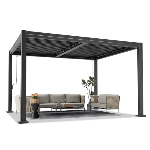 AirWire 10x12 FT Louvered Pergola, Outdoor Pergola with 2 Independent Adjustable Roof and Drainage System, Metal Patio Pavilion, Hardtop Gazebo for Patio, Deck, Garden, Dark Gray