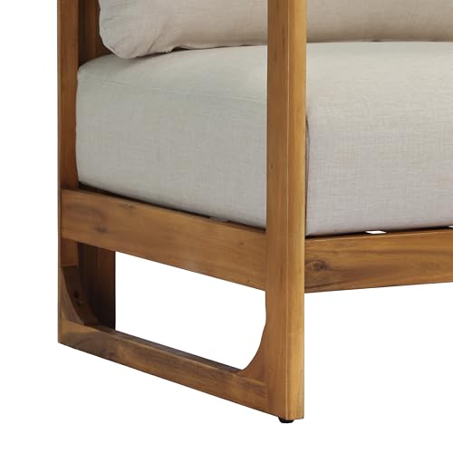 Christopher Knight Home Daria Acacia Wood Outdoor 3 Seater Sofa with Cushion, Solid Wood Patio Sofa with Removable Cushion, Comfy Lounge Sofa for Patio Furniture Set, Teak+Beige