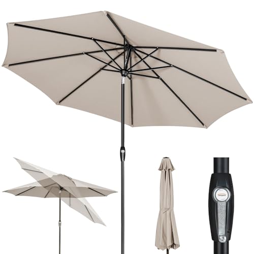 Tempera 10ft Patio Market Outdoor Table Umbrella with Auto Tilt and Crank, Large Sun Umbrella with Sturdy Pole & Fade Resistant Canopy, Easy to Set, Oatmeal