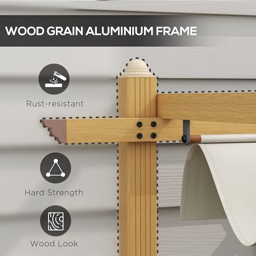 Outsunny 10' x 10' Retractable Pergola Canopy, Wood Grain Aluminum Pergola, Outdoor Sun Shade Shelter for Grill, Garden, Patio, Backyard, Deck, Cream White