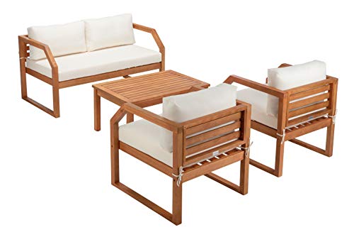 SAFAVIEH Outdoor DREN Natural Brown 4-piece Set - Beige Seat Cushions Included
