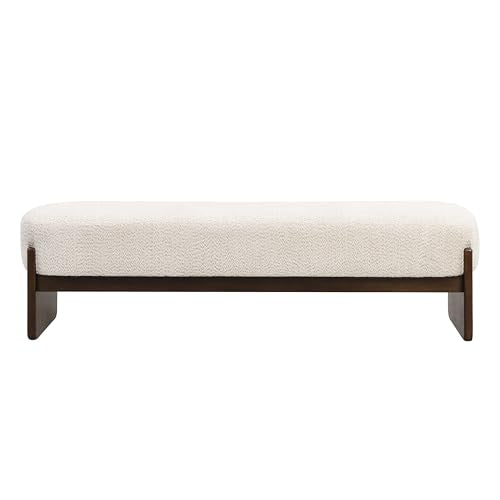 Christopher Knight Home Arden Minimalist Style Rectangular Loop Yarn Fabric Ottoman Bench, Rubberwood Frame, Entryway Bench, Living Room Sofa Extra Seat, End of Bed Footstool, Beige+Brown