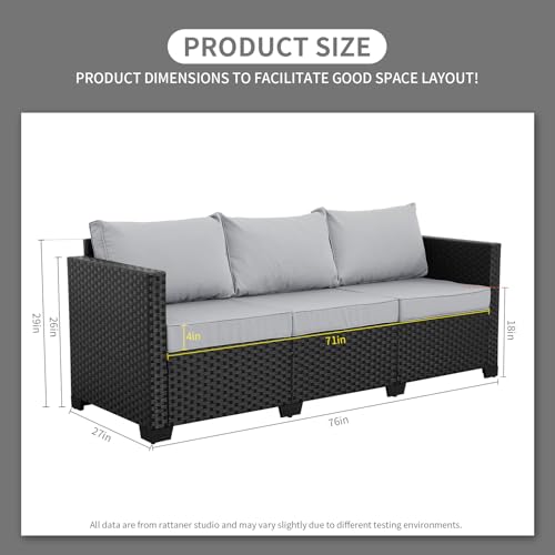 Rattaner Outdoor Furniture Outdoor Couch Patio Furniture 3-seat Sofa Deep Seat High Backrest with Waterproof Cover and Anti-Slip Cushions, Light Grey