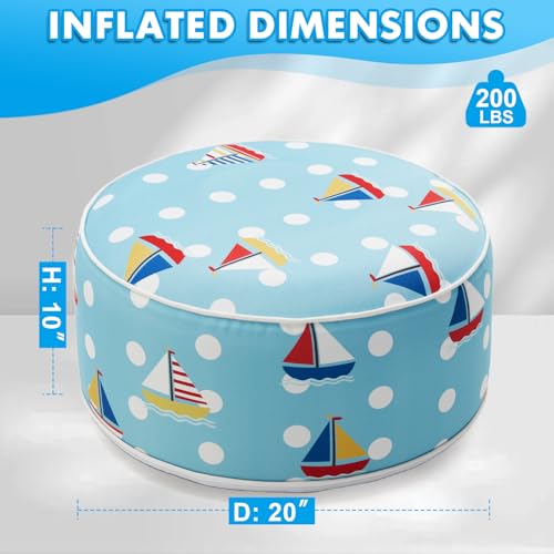 AURASUN Inflatable Outdoor Ottoman Pouf - Portable Footstool with Handle D20” x H10” - Air Pump Included for Outdoor Indoor Use - Comfortable Foot Rest or Seating for Camping or Pool (Light Blue)