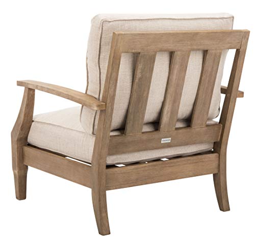 SAFAVIEH Couture Outdoor - Martinique Armchair - Natural & Beige - Solid Wood - Slatted Coastal Design - Ideal for Patio, Deck, Porch, Backyard, 18.3" Seat Height (CPT1011A)