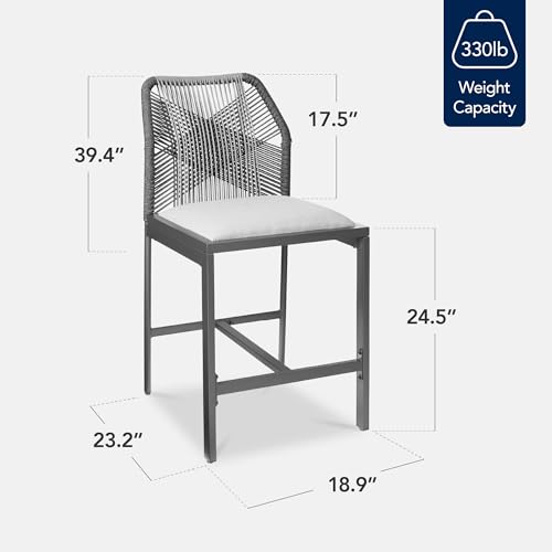 Best Choice Products Indoor Outdoor Counter Height Bar Stools Set of 2, Armless Kitchen Counter Stools w/Back and Footrest, Built-in Cushion, Aluminum Frame - Charcoal/Graphite