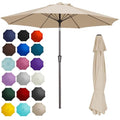 PatioKingdom 9FT Patio Outdoor Umbrella-UPF 50+ Sun Shade with Wind Vent, Push-Button Tilt & Smooth Crank Lift, Rust-Resistant Fiberglass Frame for Garden, Backyard,Yard (Beige)