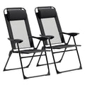 Outsunny Folding Patio Dining Chairs Set of 2, Outdoor Deck Chair with Adjustable Sling Back, Camping Chair with Removable Headrest for Garden, Backyard, Lawn, Black